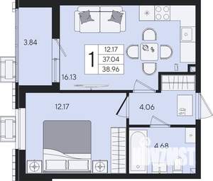 1-к квартира, вторичка, 39м2, 2/8 этаж