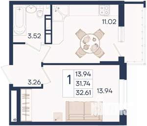 1-к квартира, вторичка, 33м2, 10/18 этаж