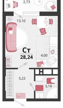 Студия квартира, вторичка, 28м2, 4/18 этаж
