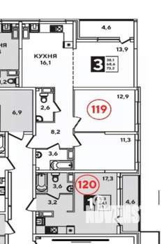 3-к квартира, вторичка, 69м2, 13/16 этаж