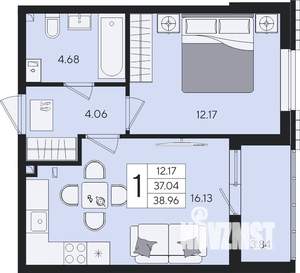 1-к квартира, вторичка, 39м2, 2/8 этаж