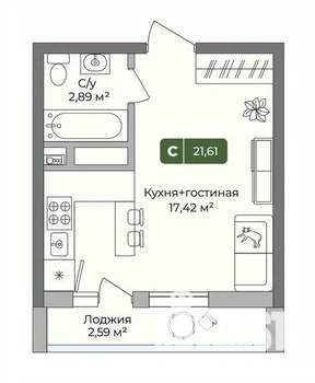 Студия квартира, вторичка, 22м2, 5/10 этаж