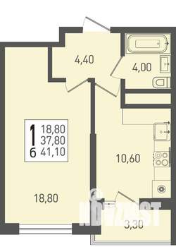 1-к квартира, строящийся дом, 41м2, 6/22 этаж