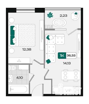 1-к квартира, вторичка, 36м2, 6/18 этаж