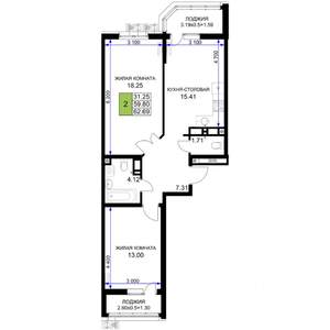 2-к квартира, вторичка, 63м2, 14/18 этаж