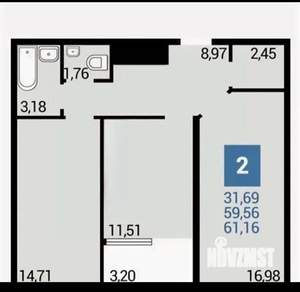 2-к квартира, вторичка, 60м2, 19/24 этаж