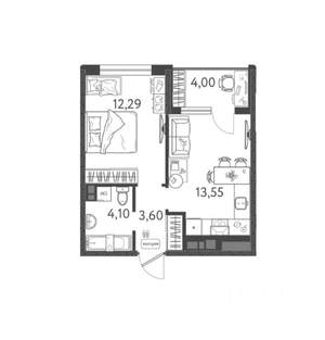 1-к квартира, вторичка, 36м2, 7/9 этаж