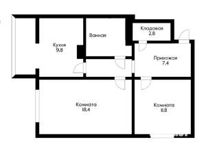 2-к квартира, вторичка, 60м2, 5/16 этаж