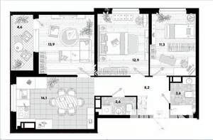 3-к квартира, вторичка, 69м2, 13/16 этаж