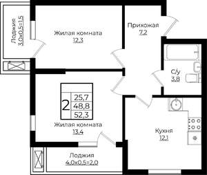 2-к квартира, вторичка, 52м2, 7/7 этаж
