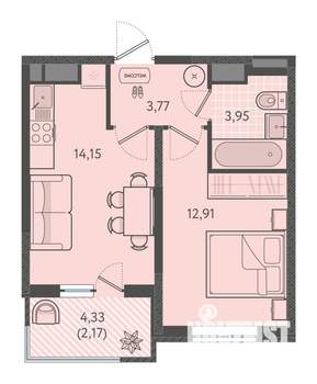 1-к квартира, вторичка, 37м2, 5/18 этаж