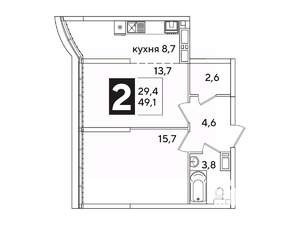 2-к квартира, вторичка, 49м2, 16/16 этаж