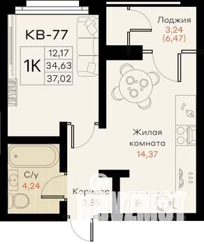 1-к квартира, вторичка, 37м2, 4/18 этаж