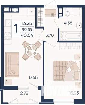 1-к квартира, вторичка, 41м2, 7/18 этаж