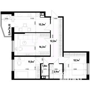 3-к квартира, строящийся дом, 74м2, 2/9 этаж