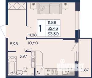 1-к квартира, вторичка, 33м2, 8/18 этаж