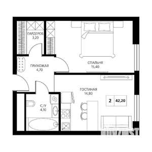 2-к квартира, вторичка, 42м2, 7/19 этаж