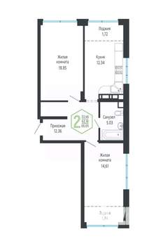 2-к квартира, вторичка, 67м2, 3/24 этаж