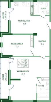 2-к квартира, вторичка, 80м2, 3/4 этаж