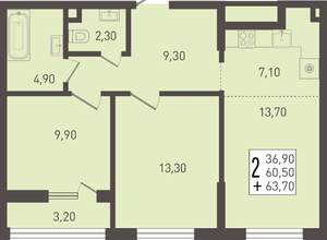 2-к квартира, вторичка, 64м2, 1/8 этаж