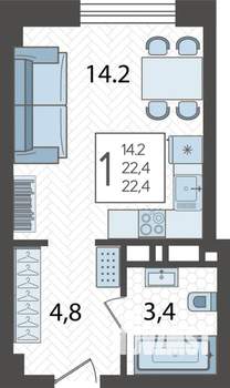 1-к квартира, строящийся дом, 22м2, 15/16 этаж