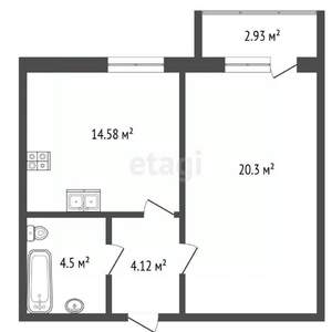 1-к квартира, вторичка, 44м2, 3/3 этаж
