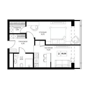 2-к квартира, строящийся дом, 46м2, 3/19 этаж