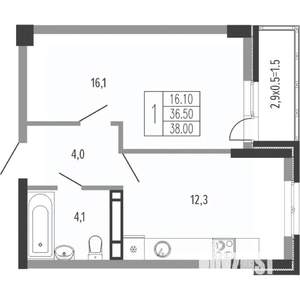 1-к квартира, вторичка, 39м2, 2/15 этаж