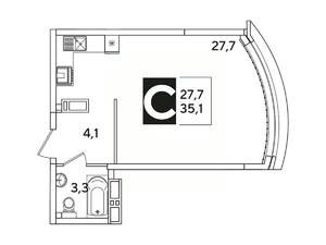 Студия квартира, вторичка, 35м2, 11/16 этаж