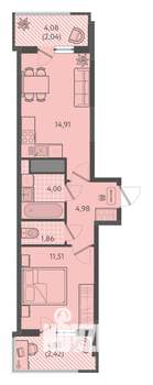 1-к квартира, вторичка, 42м2, 11/18 этаж
