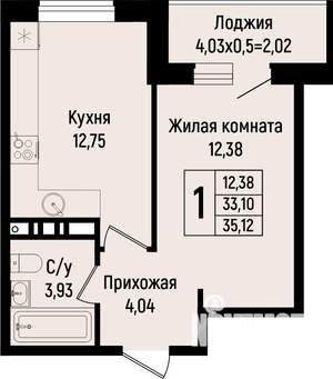 1-к квартира, вторичка, 35м2, 7/15 этаж