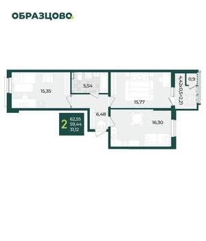 2-к квартира, вторичка, 63м2, 2/21 этаж