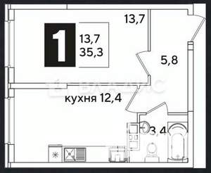 1-к квартира, вторичка, 35м2, 3/16 этаж