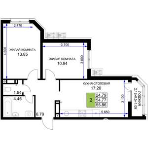 2-к квартира, вторичка, 56м2, 16/18 этаж