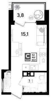 Студия квартира, строящийся дом, 22м2, 9/9 этаж