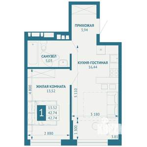 1-к квартира, вторичка, 43м2, 9/18 этаж