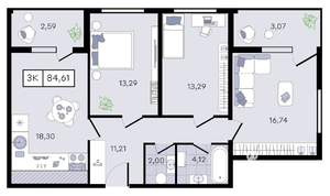 3-к квартира, вторичка, 85м2, 3/8 этаж