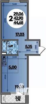 2-к квартира, строящийся дом, 45м2, 1/8 этаж