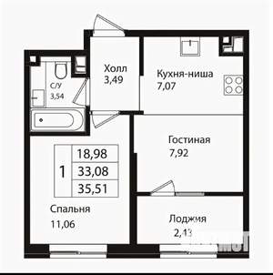 1-к квартира, вторичка, 36м2, 9/9 этаж