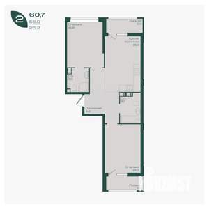 2-к квартира, вторичка, 61м2, 9/18 этаж