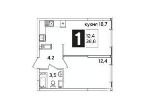 1-к квартира, вторичка, 39м2, 12/16 этаж