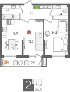 2-к квартира, вторичка, 60м2, 2/24 этаж