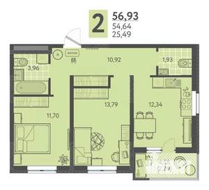 2-к квартира, вторичка, 57м2, 15/18 этаж