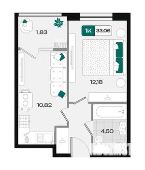1-к квартира, вторичка, 33м2, 2/18 этаж