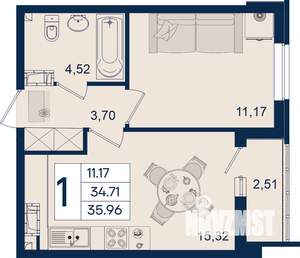 1-к квартира, вторичка, 36м2, 9/18 этаж