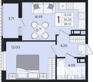 1-к квартира, вторичка, 38м2, 3/8 этаж