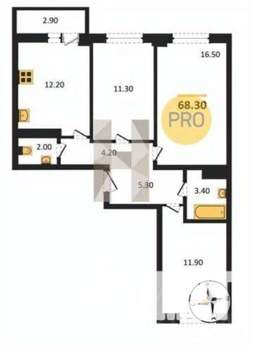 3-к квартира, вторичка, 68м2, 7/16 этаж