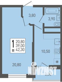 1-к квартира, строящийся дом, 42м2, 12/22 этаж