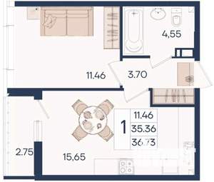 1-к квартира, вторичка, 37м2, 4/18 этаж