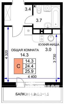 Студия квартира, вторичка, 26м2, 4/16 этаж